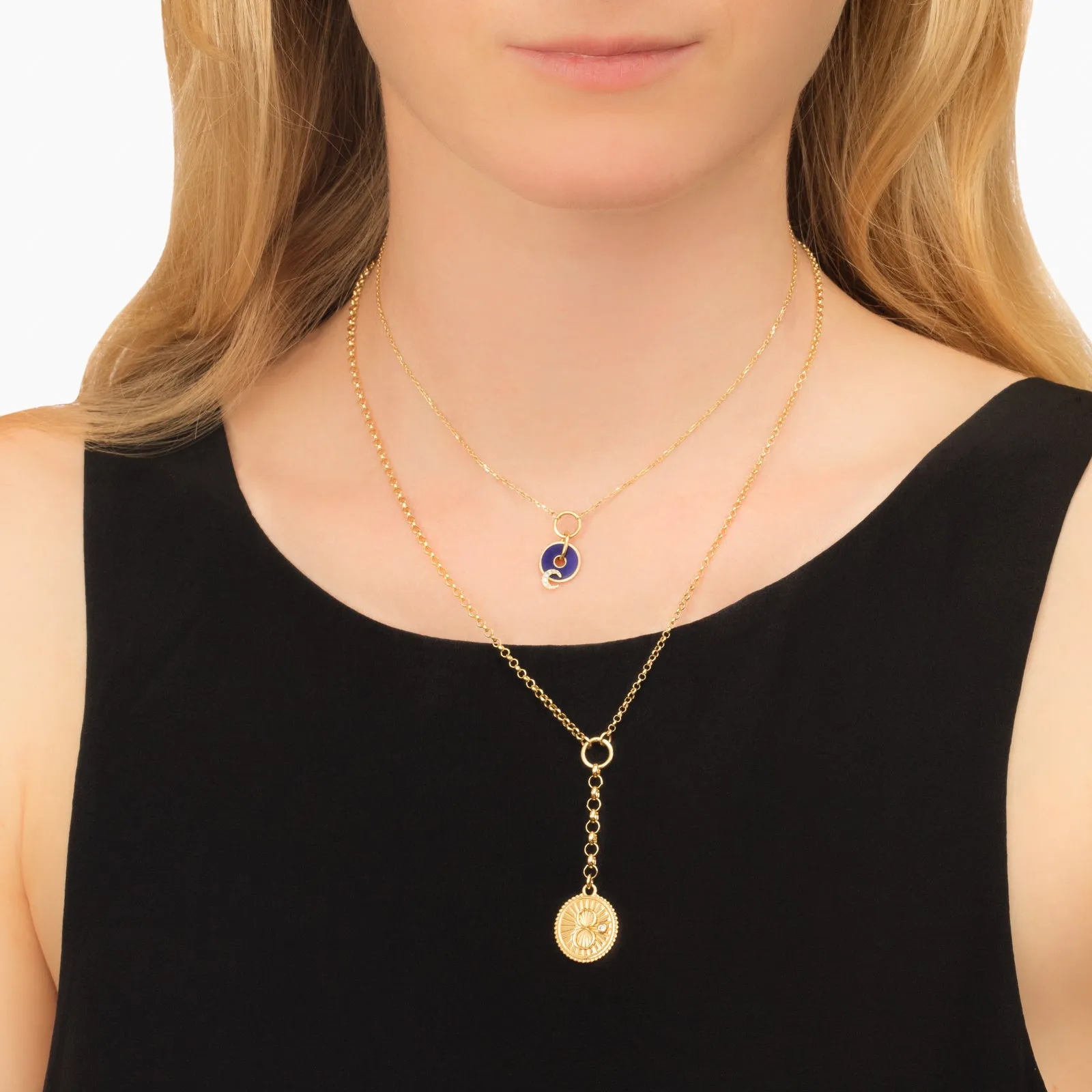 Blue Crescent Disk Necklace