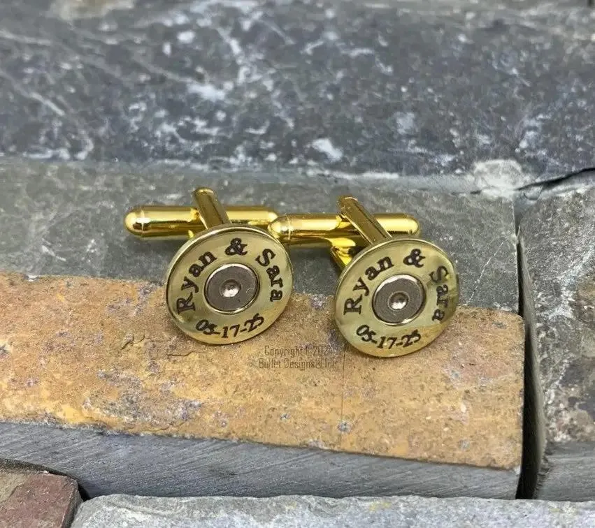 Bullet Cufflinks, Colt 45 Brass Engraved Bullet Cuff Links, Custom Wedding, Personalized, Groom Gift, Groomsmen Gift, Laser, DarkTNR, Bridal