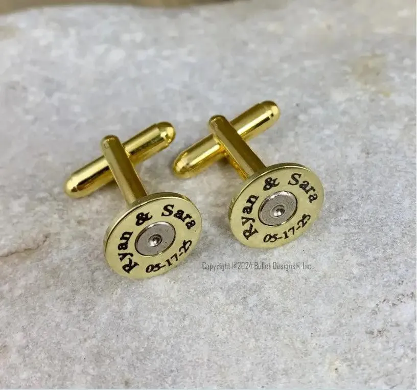 Bullet Cufflinks, Colt 45 Brass Engraved Bullet Cuff Links, Custom Wedding, Personalized, Groom Gift, Groomsmen Gift, Laser, DarkTNR, Bridal