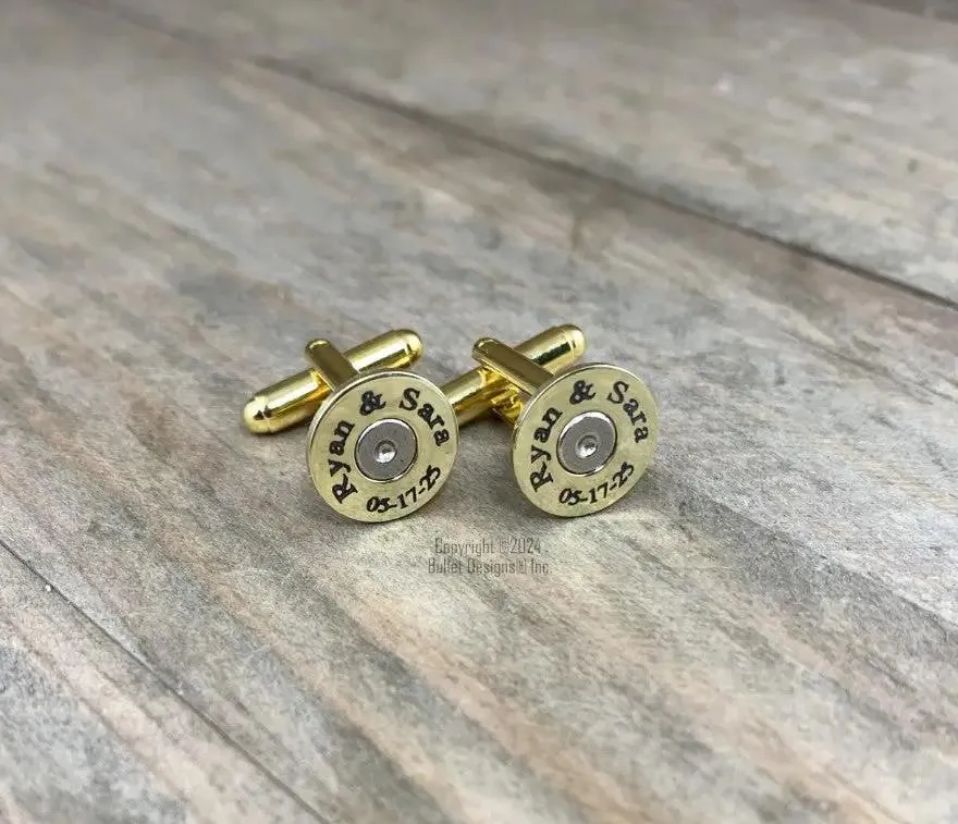 Bullet Cufflinks, Colt 45 Brass Engraved Bullet Cuff Links, Custom Wedding, Personalized, Groom Gift, Groomsmen Gift, Laser, DarkTNR, Bridal