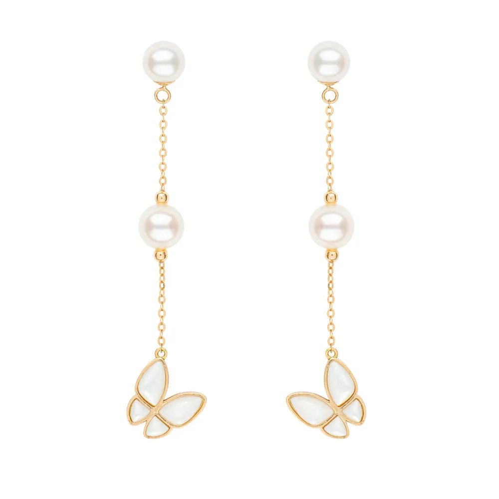 Butterfly and Pearl Drop Earrings