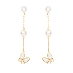 Butterfly and Pearl Drop Earrings