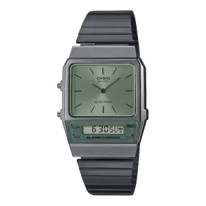 Casio AQ-800ECGG-3ADF Vintage IP Grey Dual Time Steel Flat Link Watch