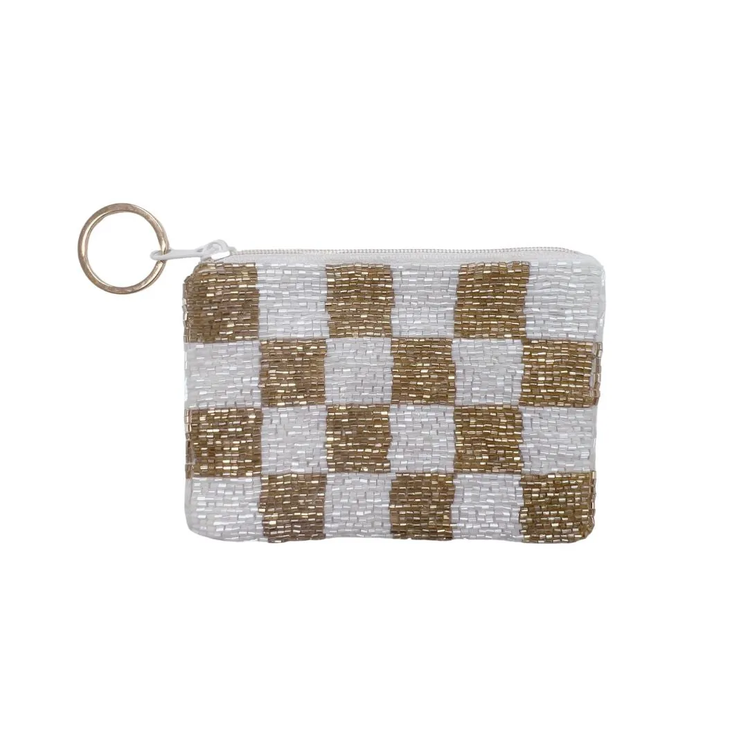 Checkered White/Gold Keychain Pouch V5