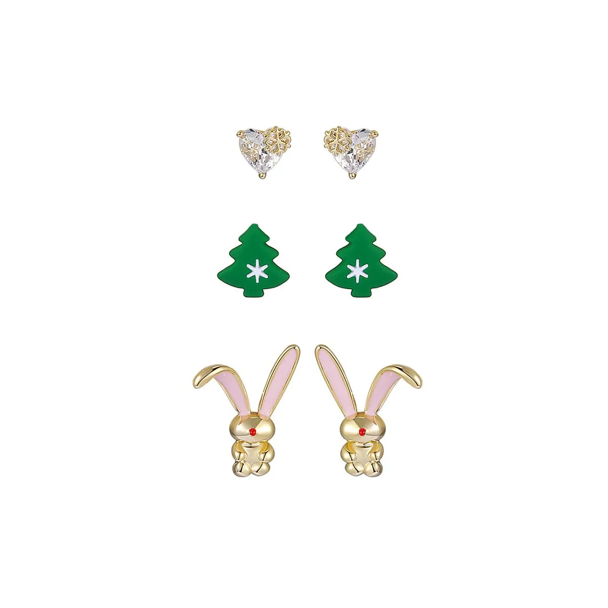 Christmas Bunny Gold Earrings Set