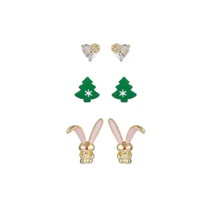 Christmas Bunny Gold Earrings Set