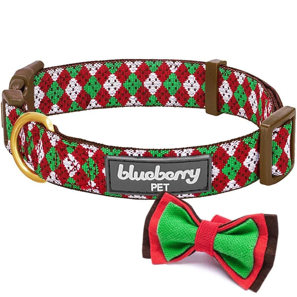 Christmas Dog Collar with Handmade Detachable Bow Tie