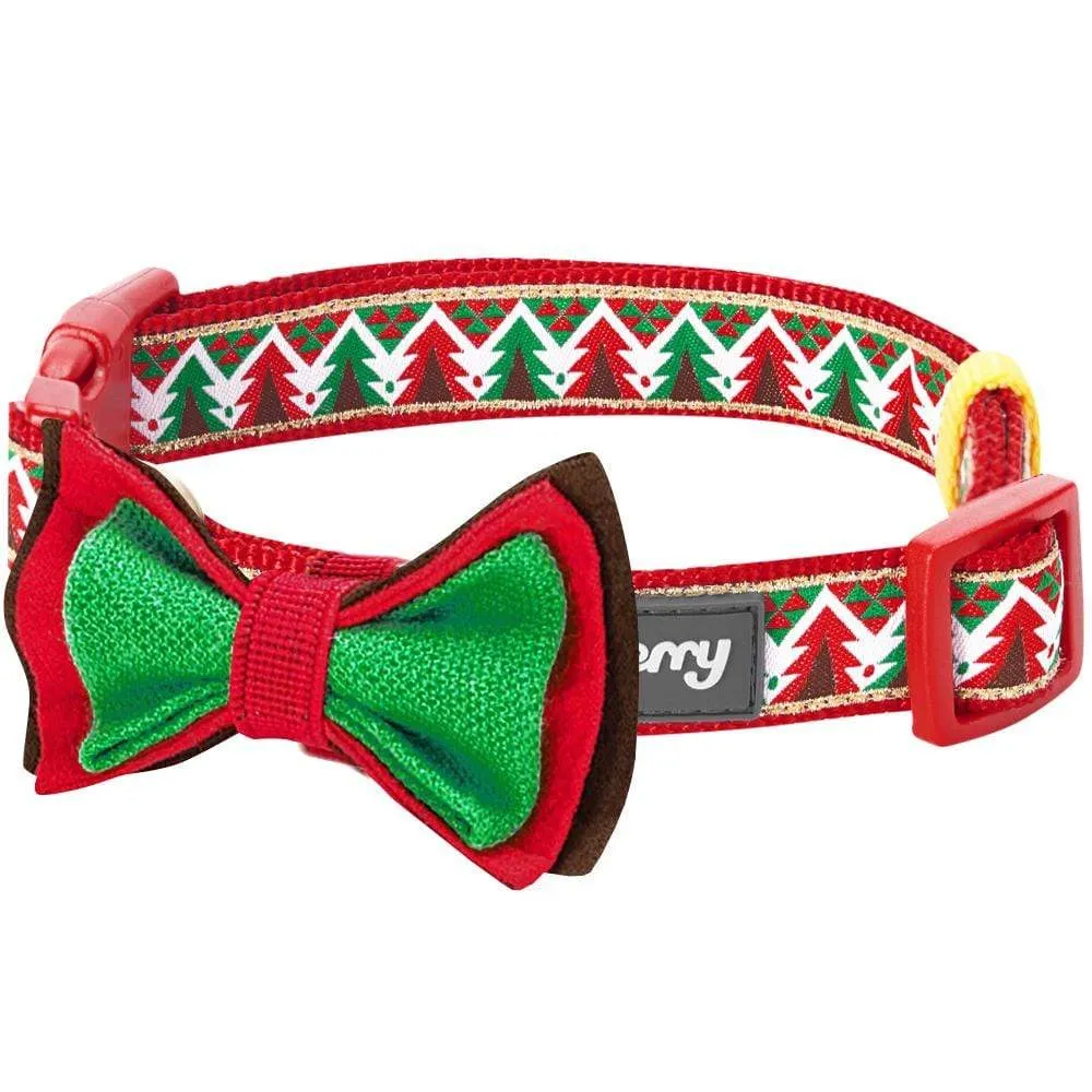 Christmas Dog Collar with Handmade Detachable Bow Tie