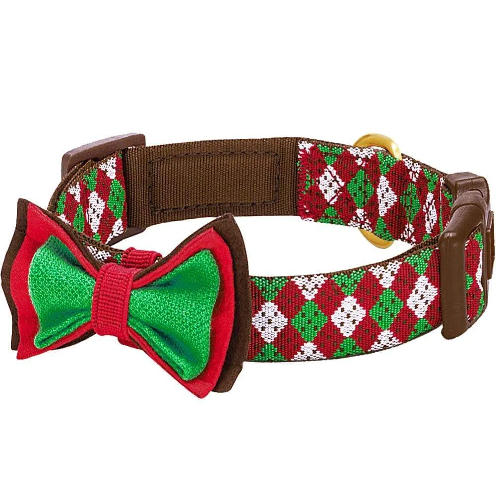 Christmas Dog Collar with Handmade Detachable Bow Tie