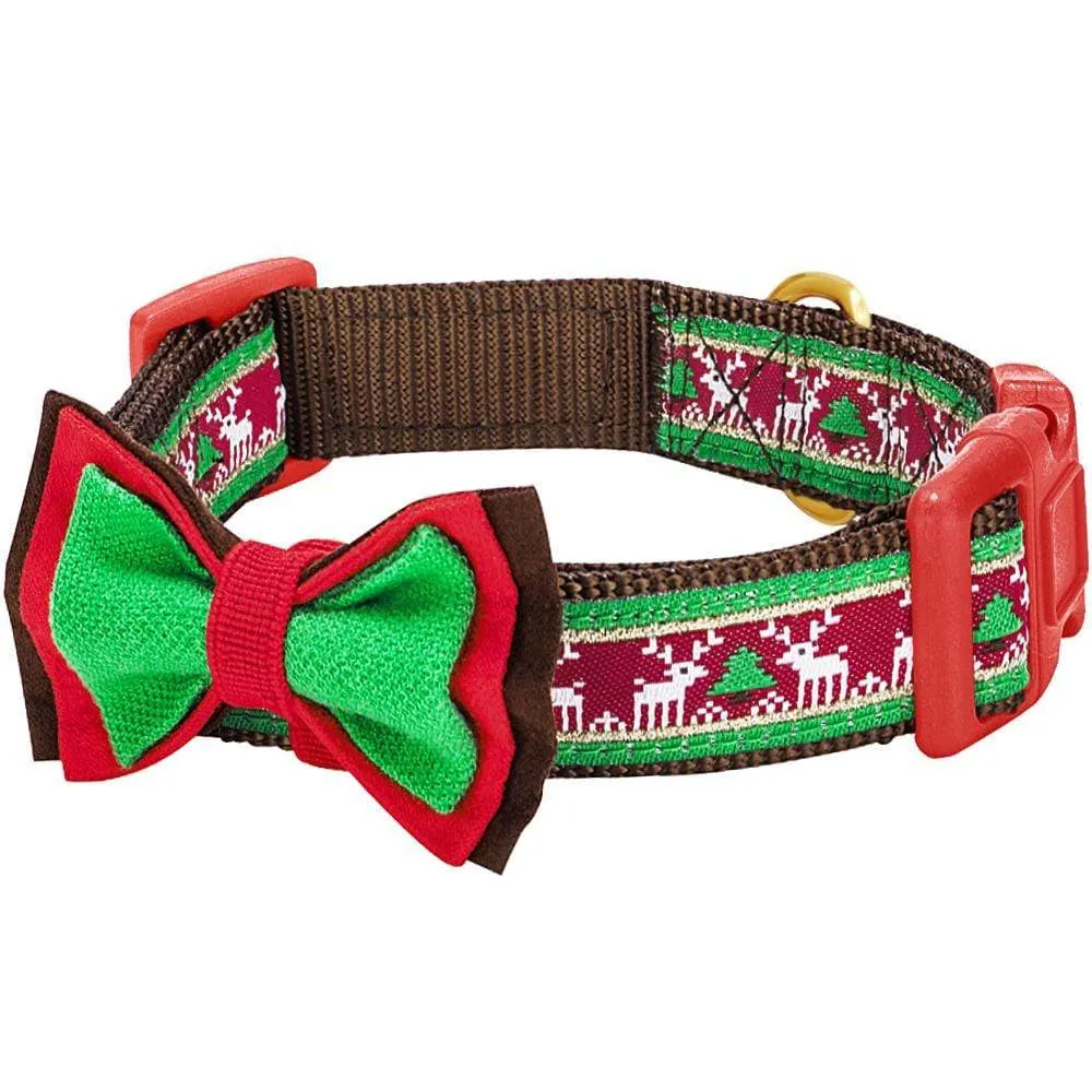 Christmas Dog Collar with Handmade Detachable Bow Tie