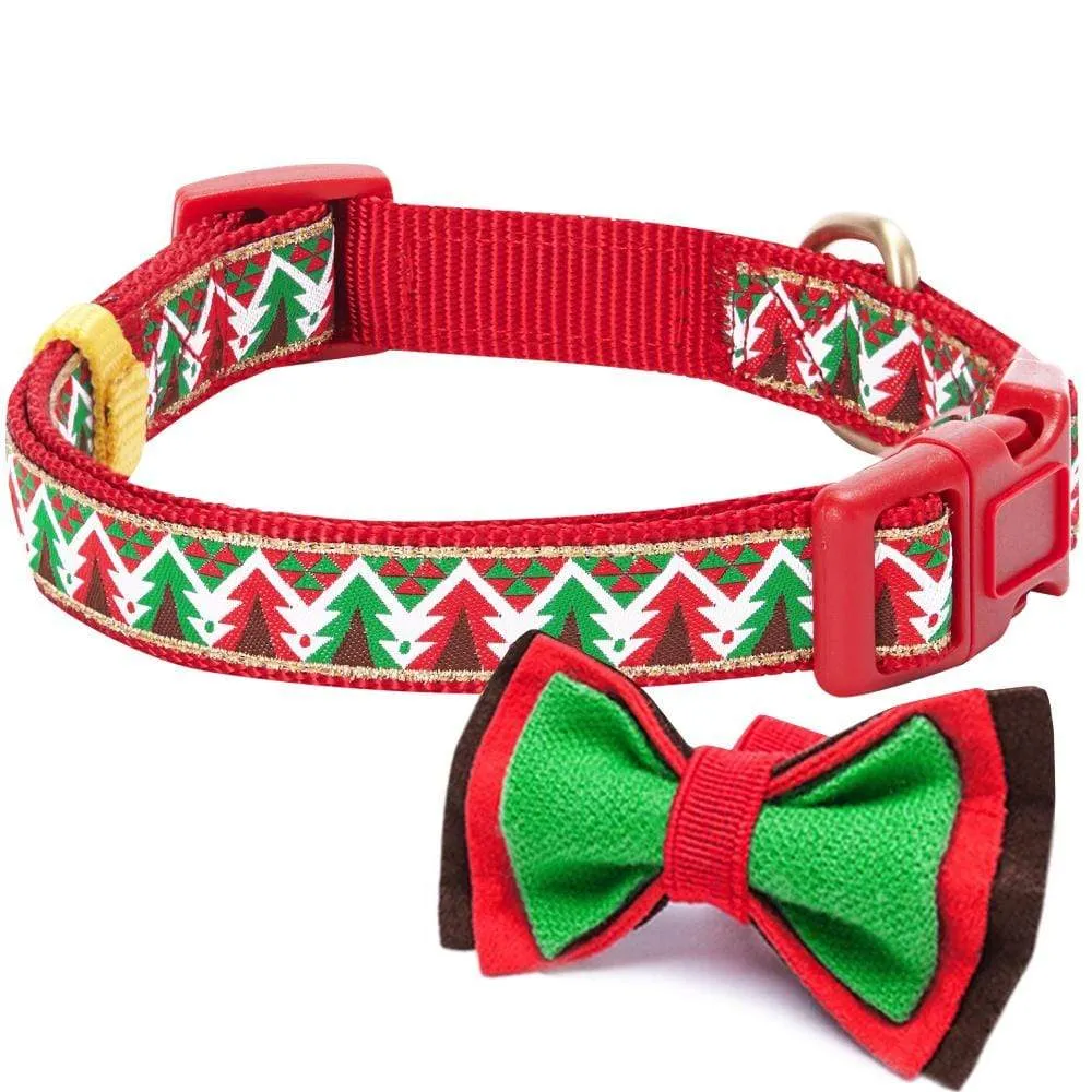 Christmas Dog Collar with Handmade Detachable Bow Tie