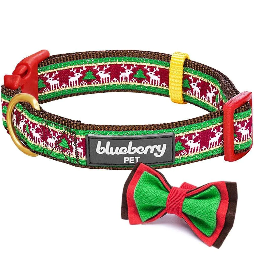 Christmas Dog Collar with Handmade Detachable Bow Tie