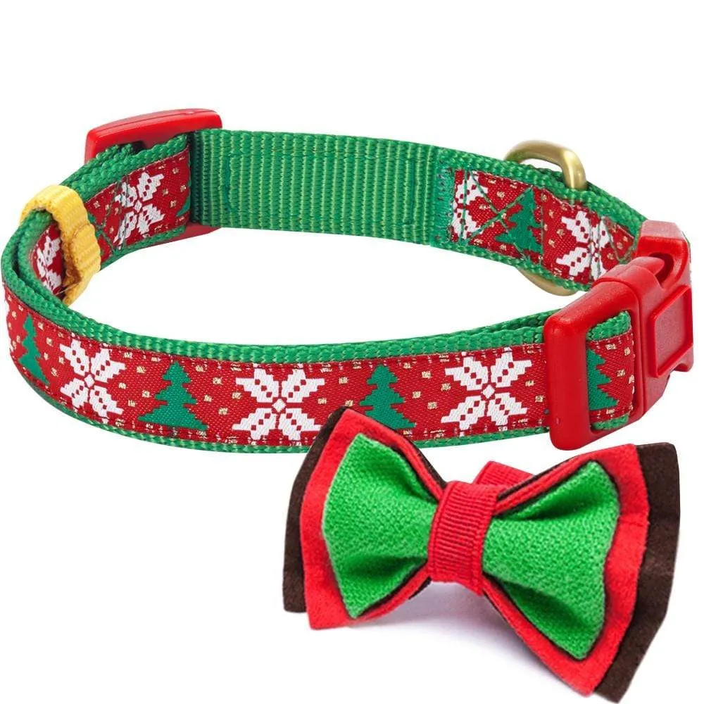 Christmas Dog Collar with Handmade Detachable Bow Tie