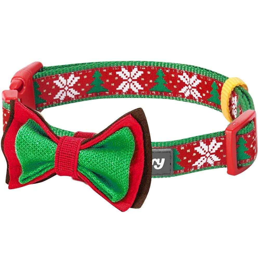 Christmas Dog Collar with Handmade Detachable Bow Tie