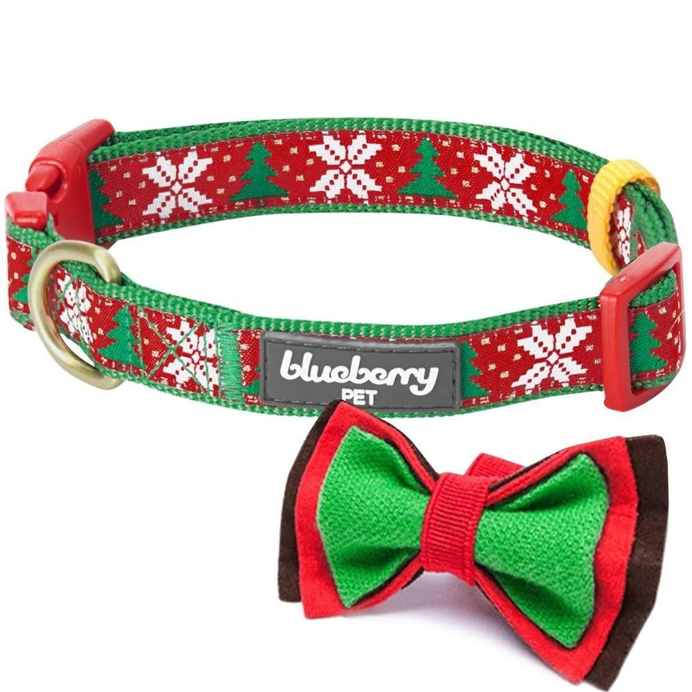 Christmas Dog Collar with Handmade Detachable Bow Tie