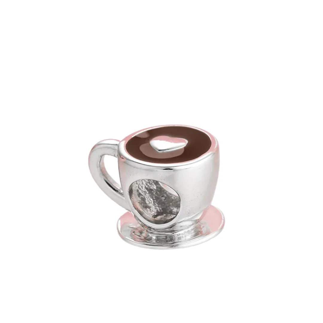 Coffee Lovers Heart Coffee Cup Charm 925 Sterling Silver