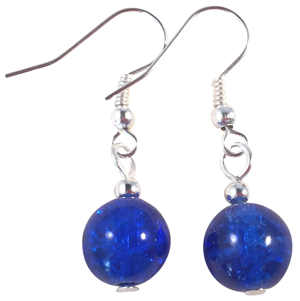 Crackle Glass Bead Earrings - Royal Blue