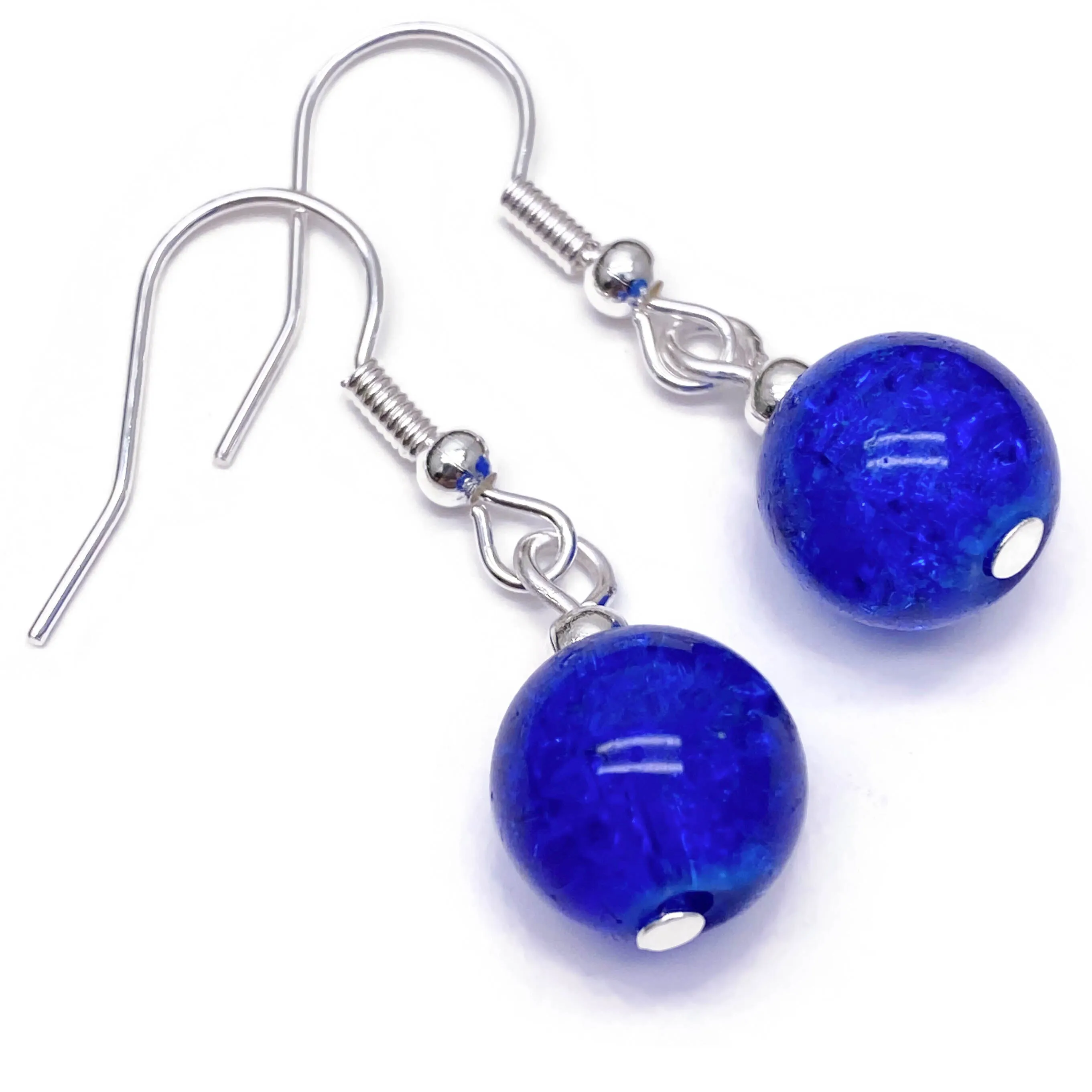 Crackle Glass Bead Earrings - Royal Blue