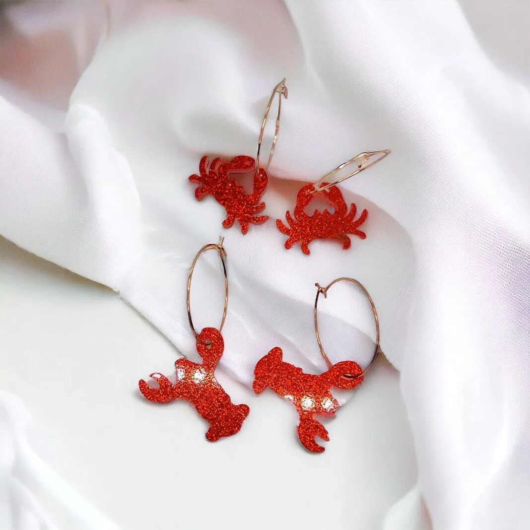 Crawfish Earrings - Crawfish Boil, Mardi Gras, New Orleans, Lobster Earrings, Mardi Gras Accessories, Cajun Earrings, Crab Earrings, Seafood