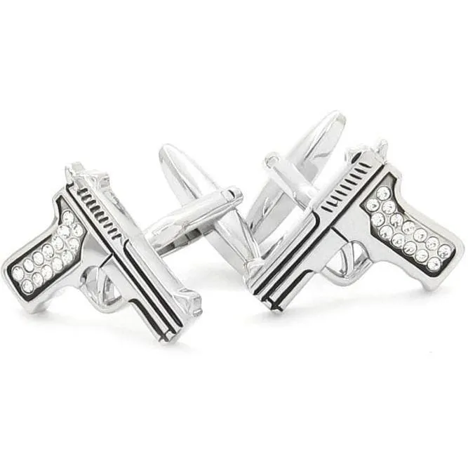 Crystal 9mm Hand Gun Cufflinks