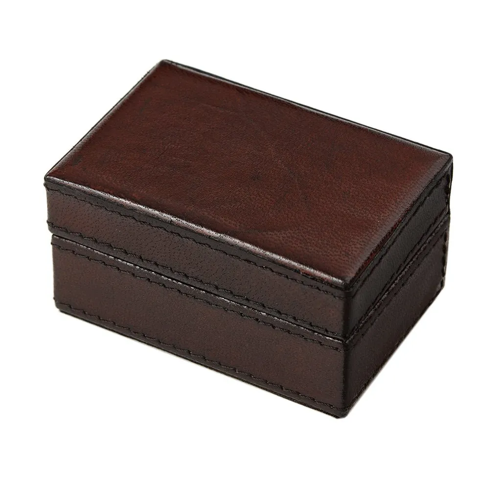 Dark brown leather mini cufflink box