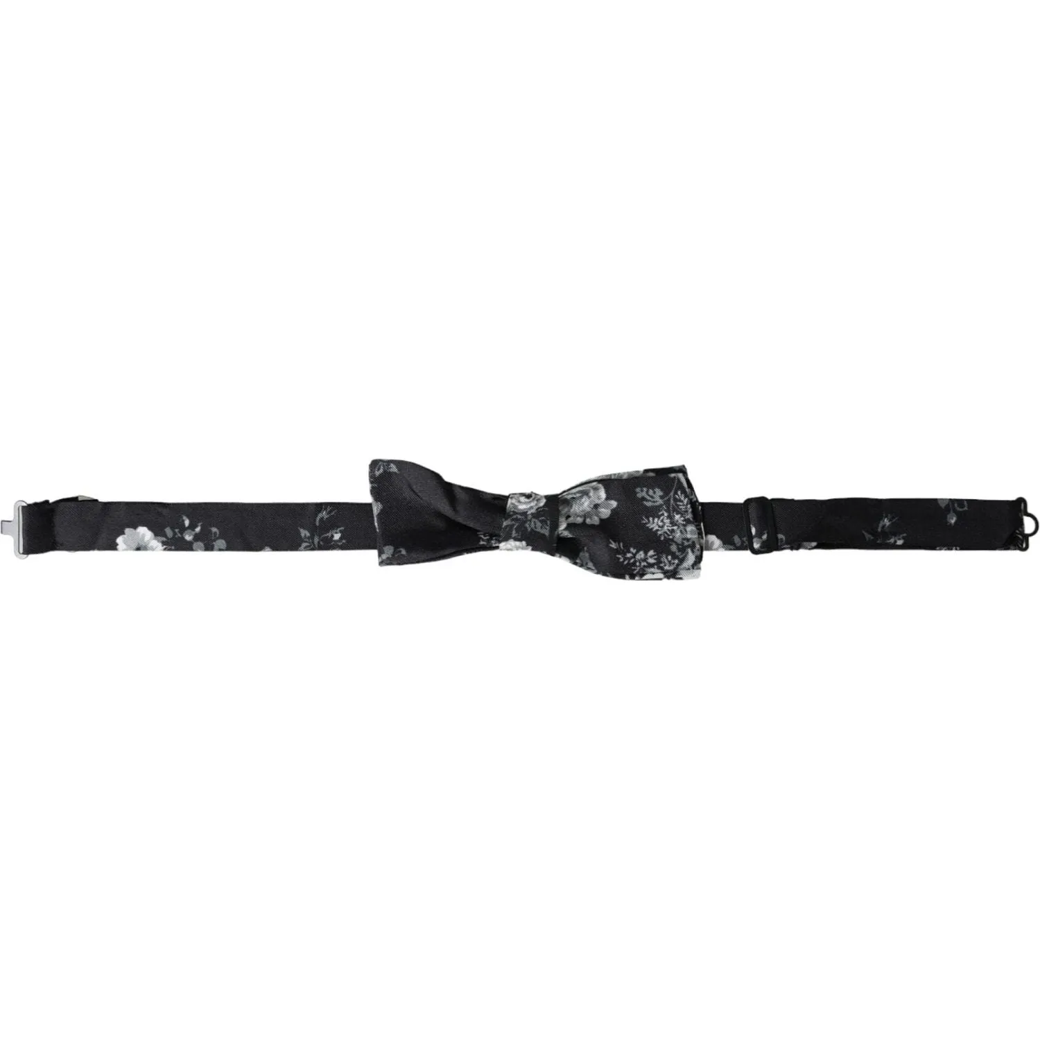 Dolce & Gabbana Black Floral Fantasy Adjustable Neck Men Bow Tie