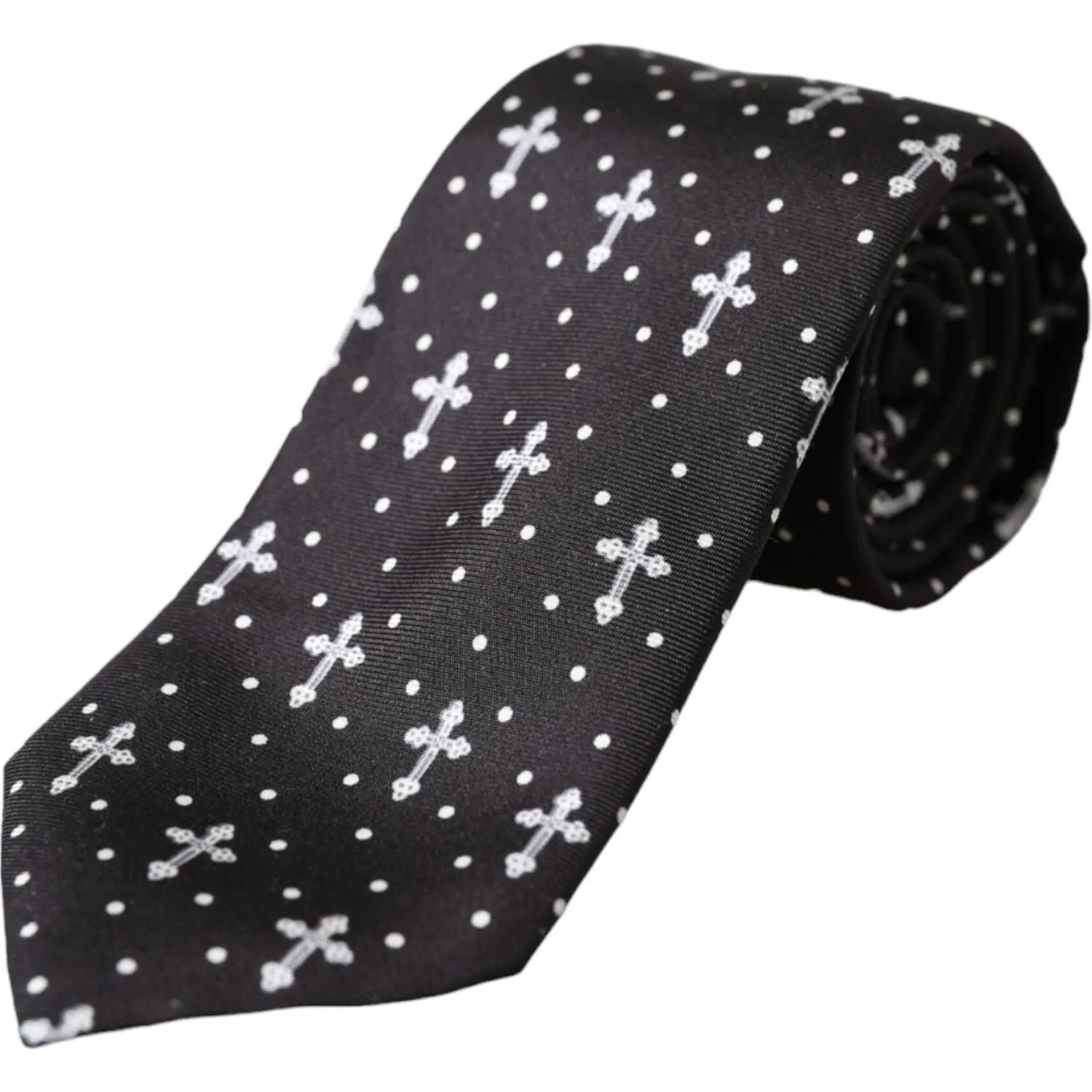 Dolce & Gabbana Adjustable Silk Tie with Black and White Cross Design