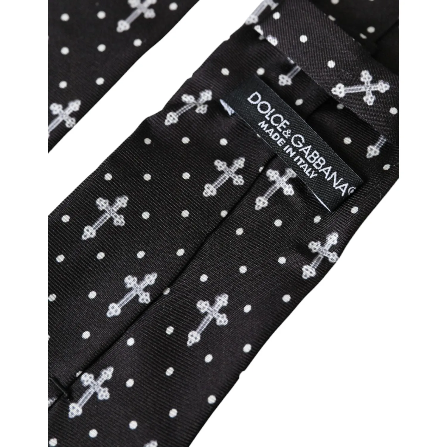 Dolce & Gabbana Adjustable Silk Tie with Black and White Cross Design