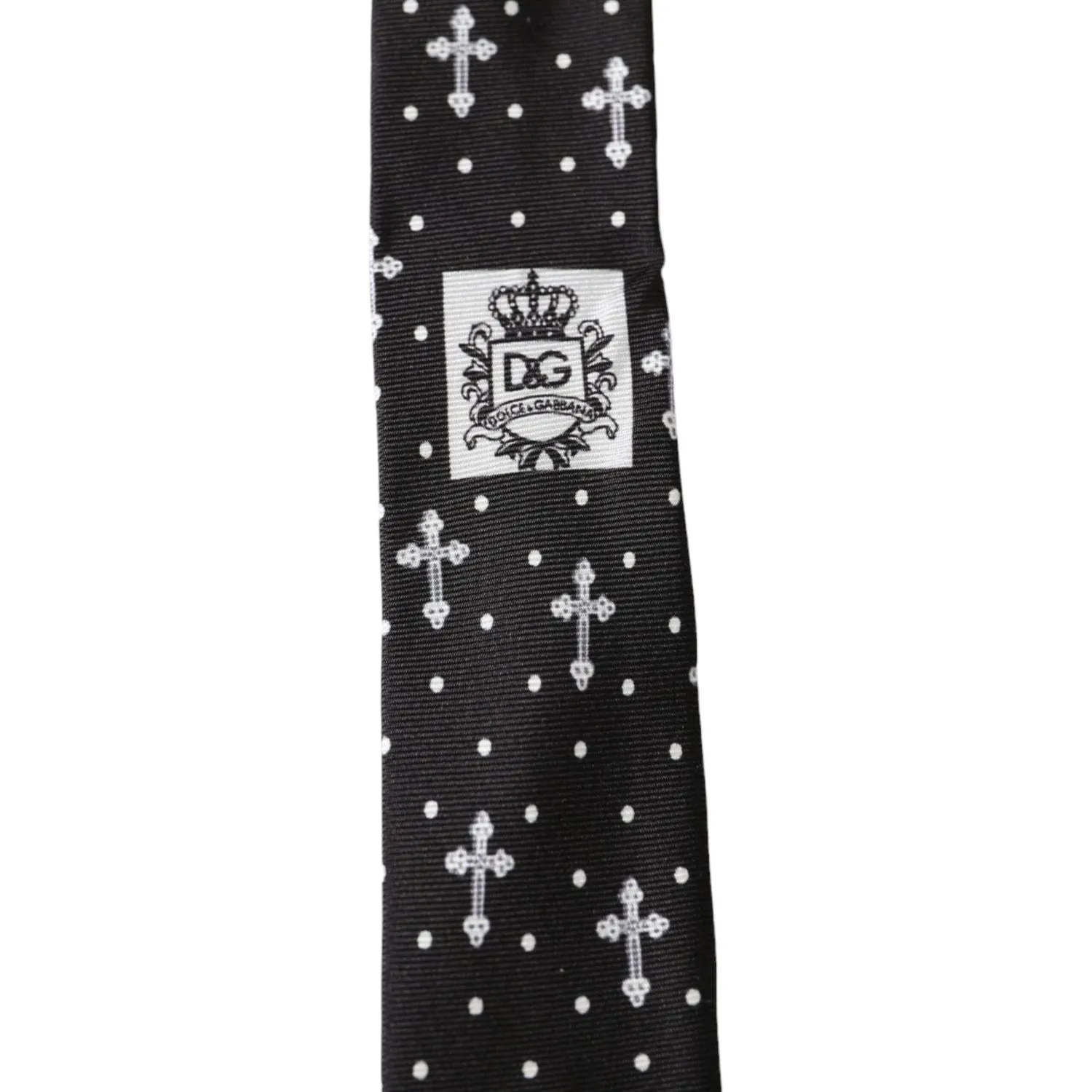 Dolce & Gabbana Adjustable Silk Tie with Black and White Cross Design