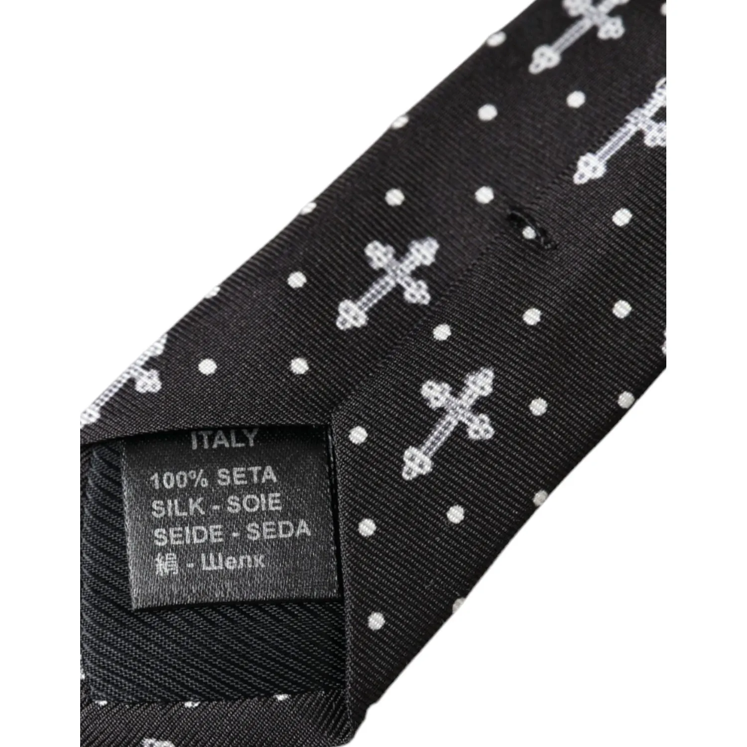 Dolce & Gabbana Adjustable Silk Tie with Black and White Cross Design