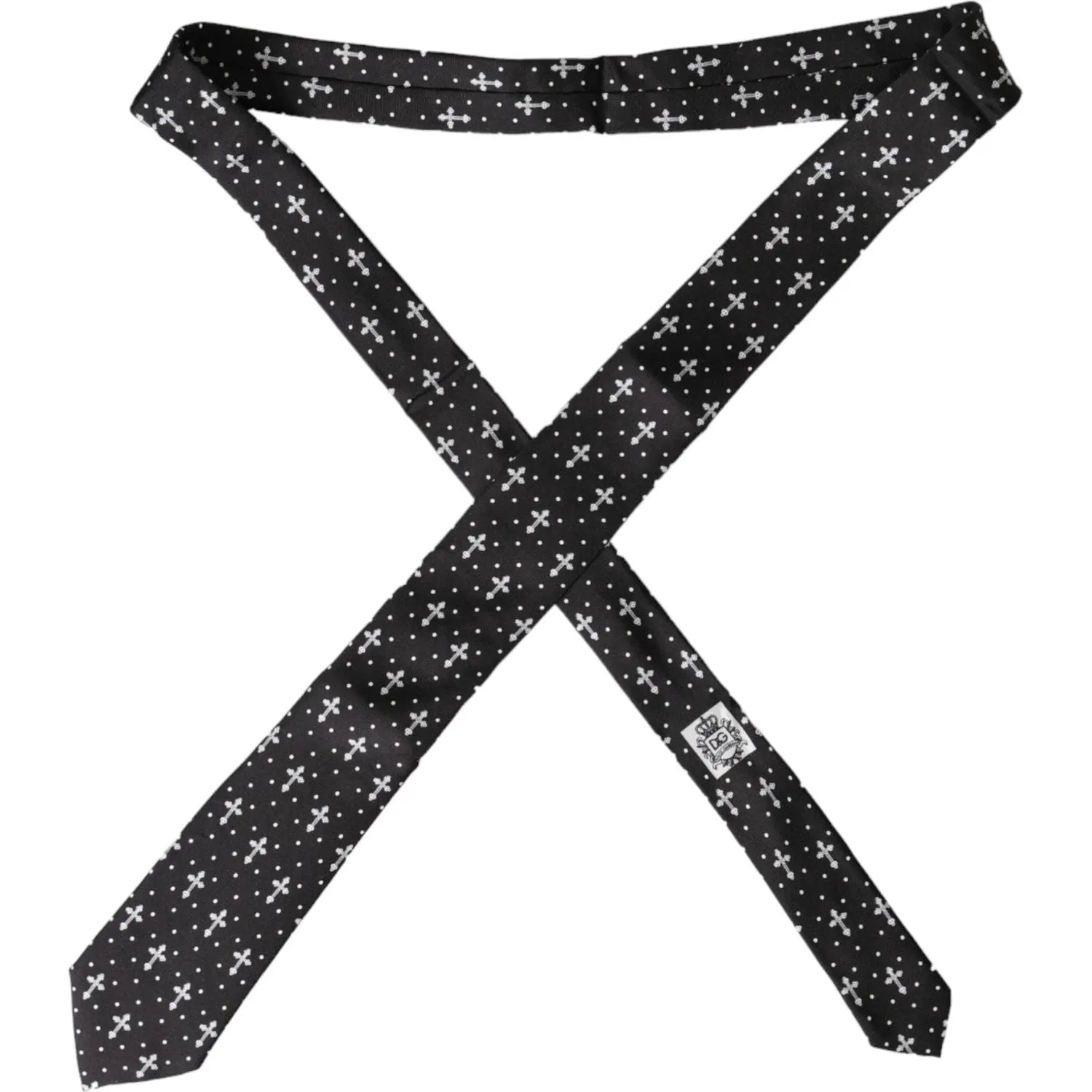 Dolce & Gabbana Adjustable Silk Tie with Black and White Cross Design