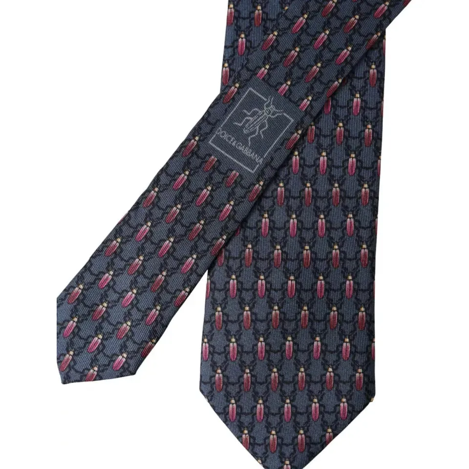 Dolce & Gabbana Blue Bug Print Silk Adjustable Men Tie