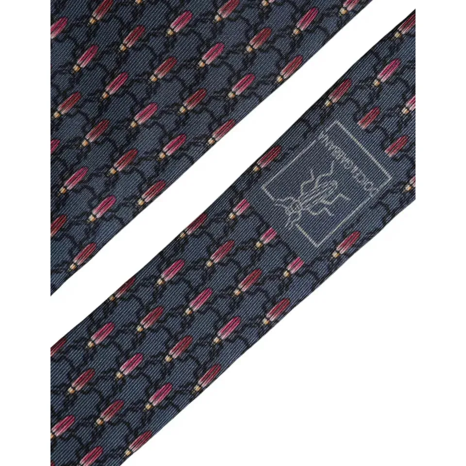 Dolce & Gabbana Blue Bug Print Silk Adjustable Men Tie