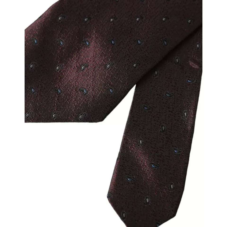 Dolce & Gabbana Bordeaux Fantasy 100% Silk Adjustable Men Tie