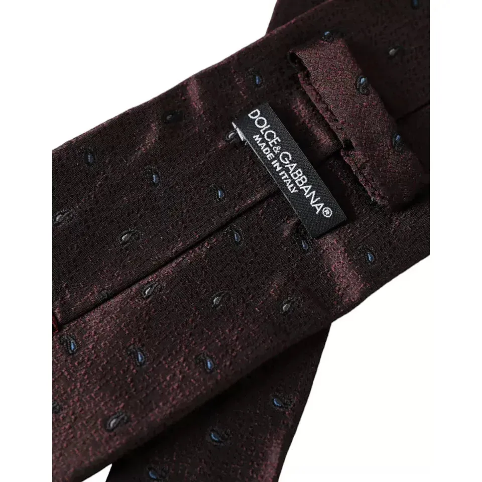 Dolce & Gabbana Bordeaux Fantasy 100% Silk Adjustable Men Tie