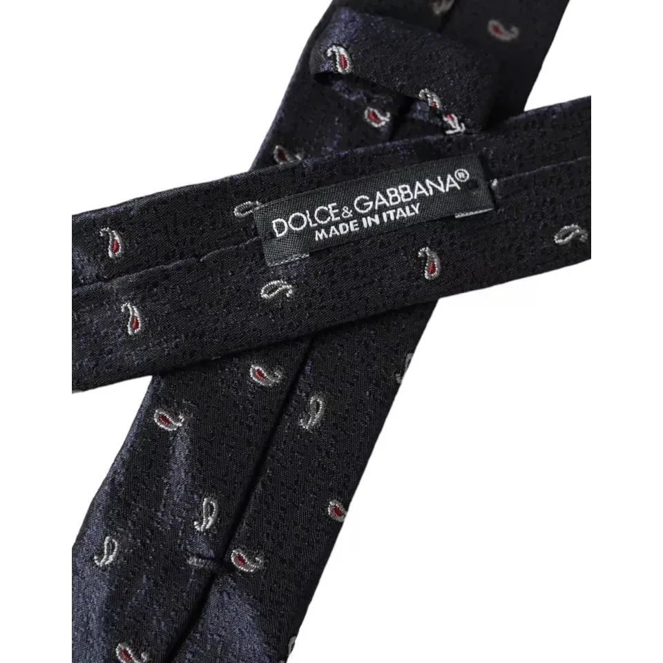 Dolce & Gabbana Dark Blue Fantasy 100% Silk Adjustable Men Tie