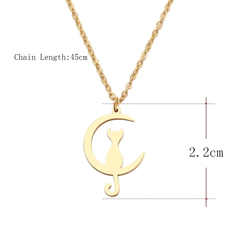 DOTIFI  Stainless Steel Necklace For Women Man Cat Moon Pendant Gold Color Pendant Necklace Engagement Jewelry