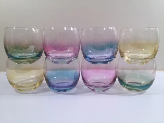 Federal Glass Mid-Century Somewhere Over the Rainbow Roly Poly Bar Set (8 Glasses with Carrier)