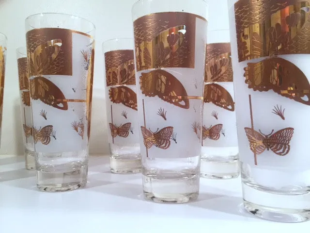 Federal - Mid-Century Frosted 22-Karat Golden Foliage Tall Collins Glasses (Set 8)