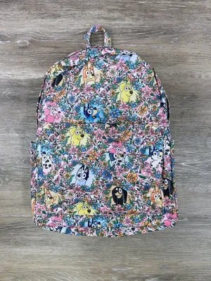 Floral Blue Dog Friends Kids' Full Size School Backpack