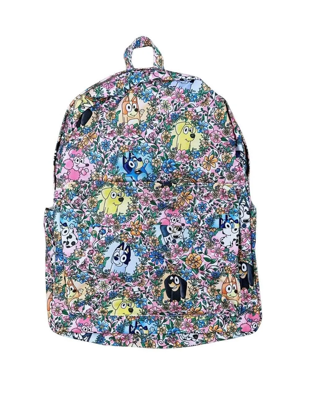 Floral Blue Dog Friends Kids' Full Size School Backpack