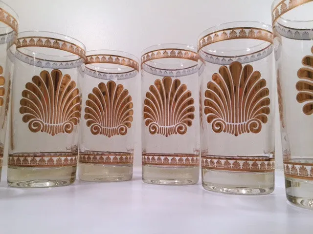 Georges Briard Signed Mid-Century 22-karat Gold Sea Shell Highball Glasses (Set of 8)