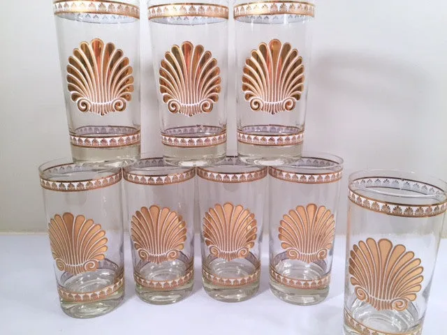 Georges Briard Signed Mid-Century 22-karat Gold Sea Shell Highball Glasses (Set of 8)