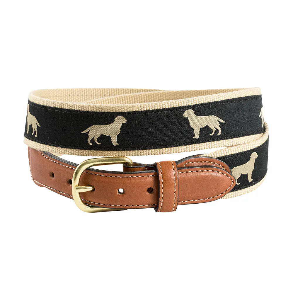 Golden Dog Motif Leather Tab Belt