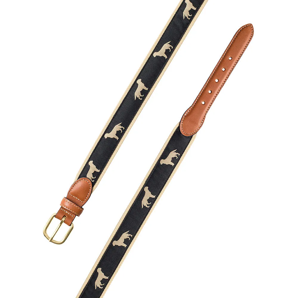 Golden Dog Motif Leather Tab Belt