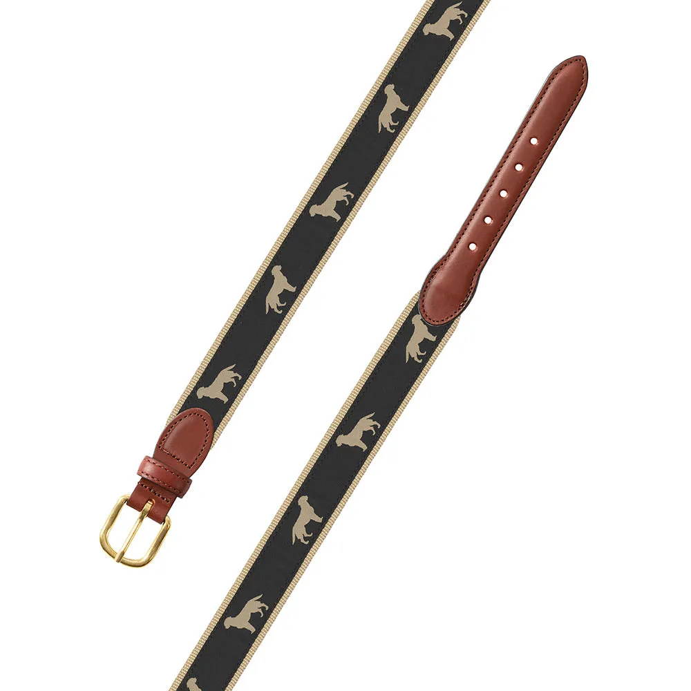 Golden Dog Motif Leather Tab Belt