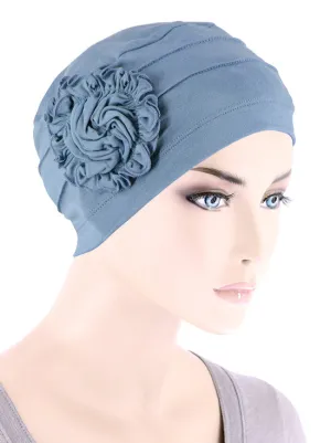 H149BB-DUSTYBLUE#Bamboo Pleated Sunflower Cap Dusty Blue