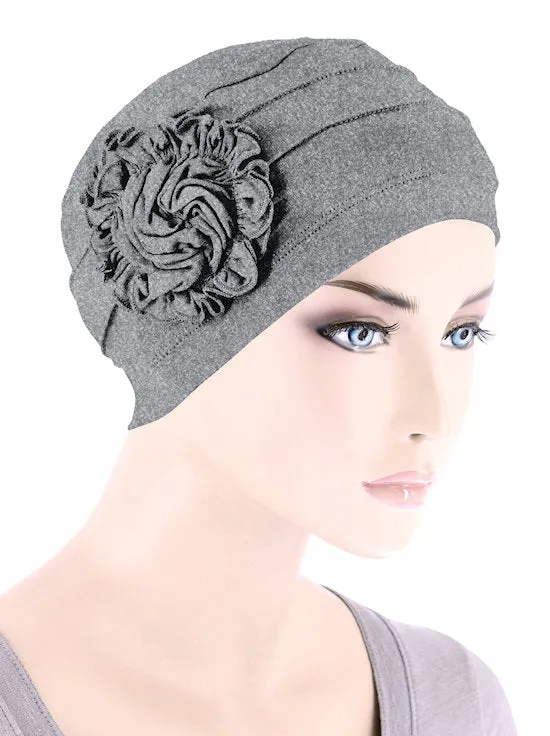 H149BB-HEATHERGRAY#Bamboo Pleated Sunflower Cap Heather Gray