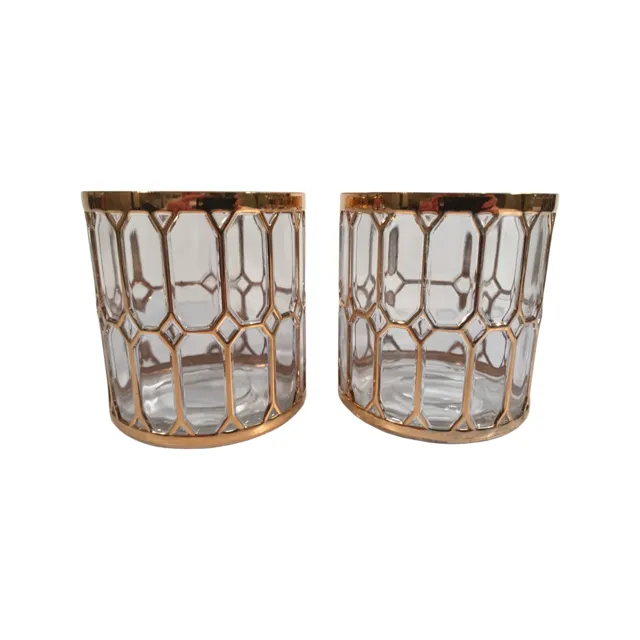 Imperial Glass Company Spanish Windows 22-Karat Gold Mid-Century Double Old Fashion Glasses (Set of 2)