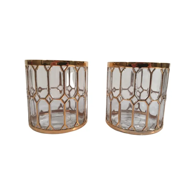 Imperial Glass Company Spanish Windows 22-Karat Gold Mid-Century Double Old Fashion Glasses (Set of 2)